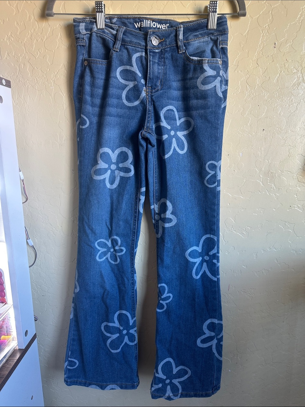 Wallflower Blue Denim Flare Jeans with White Floral Print